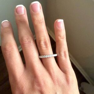 Elegant 0.60ct White Sapphire Eternity Ring Size 10 | Silver Tone Stackable Band
